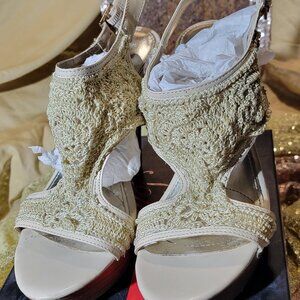 woman's 5-inch heels with beautiful crochet top, size 7